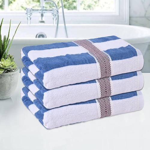 Image of Kuber Industries Pack of 3 Cotton Bath Towels - 144 GSM, Highly Absorbent for Bathroom, Men, Gym, Travel - Blue Patti, White, 30x60 Inch
