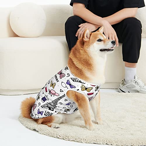 Paris Eiffel Butterfly Pet Dog Cat Clothes Soft Cotton Dogs T-Shirt Cool Breathable Pet Vest Casual Cozy Lightweight Dog Pajamas For Medium Large Dogs #TOP3