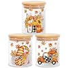 3Pcs Fall Glass Storage Jars with Airtight Bamboo Lid Orange Pumpkin Gnome Truck Canisters Sets for Autumn Harvest Thanksgiving Home Kitchen Countertop Decoration