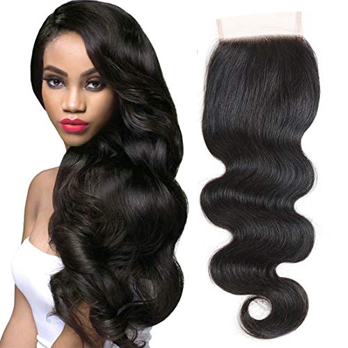 ZXZ Brazilian Body Wave Lace Closure 4x4 Free Part Swiss Lace Closure 130% Density Virgin Remy Human Hair Natural Color (10inch, BODY)