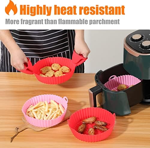 HOMIVO Air Fryer Silicone Liner & Gloves - 7.5" Non-Stick Air Fryer Liners Silicone Reusable, Heat Resistant, Easy Cleaning Airfryer Silicone Liners Round Pot - Replacement for Paper Air Fryer Liners