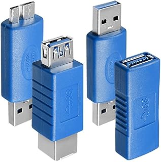 AFUNTA 4 Kinds of USB 3.0 Adapters, USB 3.0 Type-A Female to Female and Male to Male, Type A Female to B Female, Micro-B Male to TypeA Male, High Convert Speed Extension Coupler Connector