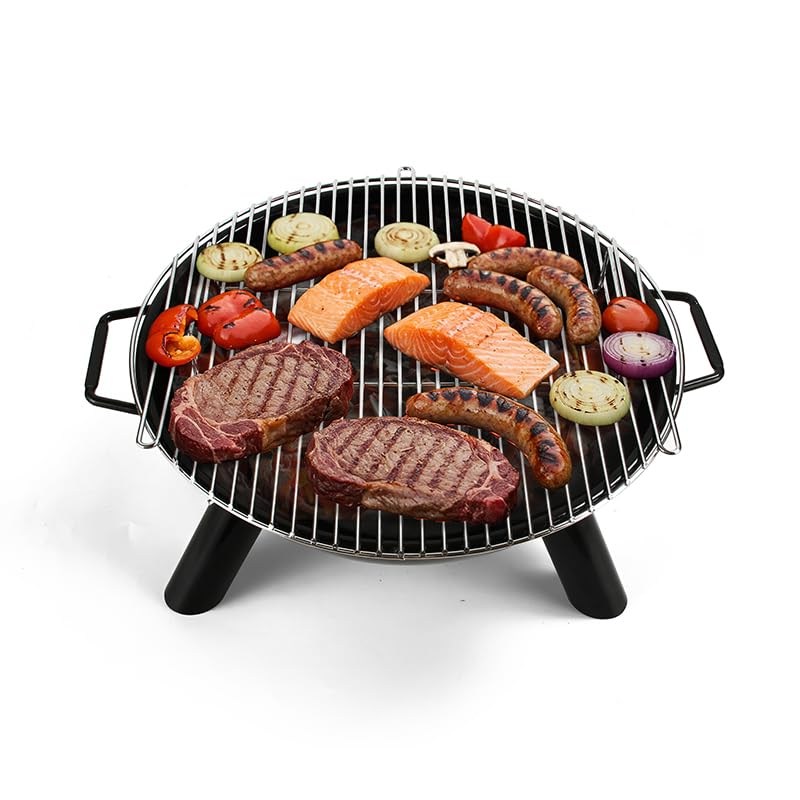 Multifunktionaler Camping Grill & Feuerschale Ø46 cm | Tragbarer 2 in 1 Holzkohlegrill aus Stahl für Outdoor, Garten & Terrasse | Kompakter BBQ Grill mit stabilem Stand, Tragegriffen & Grillrost