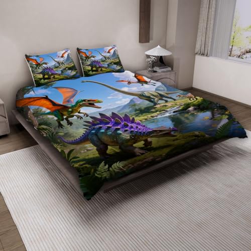 Housse de couette dinosaure 200x200 en microfibre douce premium effet 3D rétro animal