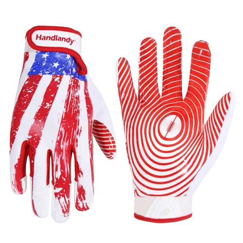 HANDLANDY Football Gloves Men, Sticky Wide Receiver Grip Gloves,Stretch Fit Football Gloves Adult