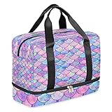 Sporttasche mit Schuhfach, Ombré-Stil, mehrfarbig, Meerjungfrauenschuppen, Sporttasche, Reisetasche, leicht, wasserdicht, für Damen und Herren