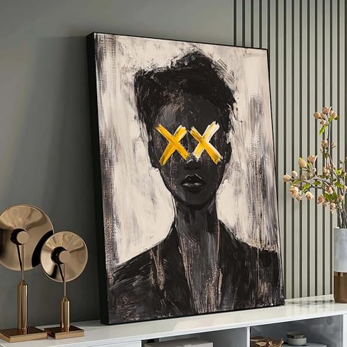 Tableau noir et blanc expressionniste art abstrait provocateur pour decoration murale salon chic