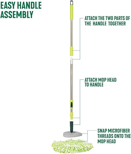 Miniatura 7 de Pine-Sol Juego de trapeador giratorio y cubo, cabezal de trapeador de microfibra con mango extensible y cubo fácil de escurrir, sistema de limpieza