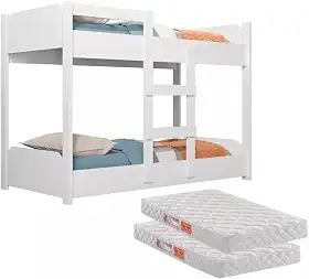 Beliche Infantil 2 em 1 Transforma- se em Minicama 100% MDF com Grades de Proteção e Escada Segurança e Conforto para crianças Acompanha 2 Colchões de 1,50m para mais Praticidade (Branco)