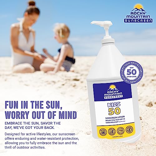 Rocky Mountain Sunscreen - Reef Safe Spf 50 Lotion For Kids - Broad Spectrum Uva/Uvb - Water Resistant Hypoallergenic Sun Care - Non-Greasy Body Sunscreen For Children - Gallon With Pump (128 Fl Oz) #TOP5
