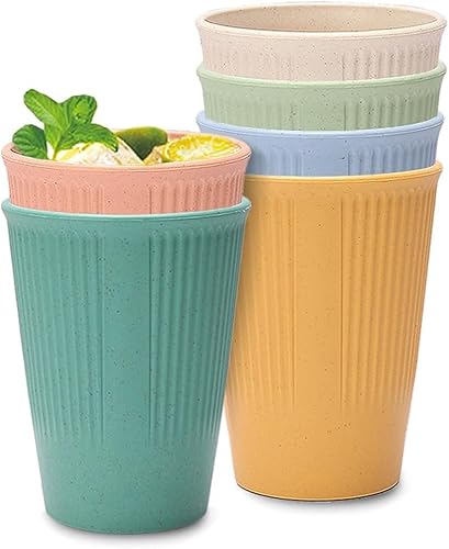 6 Pack 350 ml Unbreakable Plastic Drinking Cups – 6 Colour Reusable Tumblers for Coffee Tea Juice, Stackable, Microwave & Dishwasher Safe for Adults, Kids, Party, Picnic, Camping (Hot & Cold Drinks)