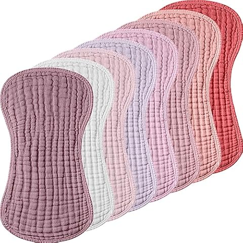Frienda 8 Pieces Muslin Burp Cloths for Baby Cotton Burp Cloth 10 x 20 Inches Multi Colors Muslin Washcloths Diapers 4 Absorbent Layers Newborn Face Towels for Baby Boy Girl Unisex (Pink Purple Color) Cover
