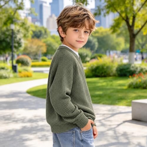 Boys Waffle Knit Sweatshirts Fashion Long Sleeve Pullover Tops 3-14 Years - image 3