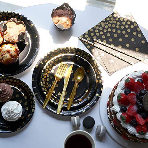 Decorlife Black Paper Plates, 400Pcs Serves 50, Black And Gold Plates And Napkins Party Supplies, 12Oz Cups, Utensils, Straws For Graduation Homecoming Retirement Anniversary Birthday Party #TOP4