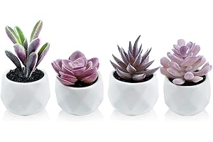 Tiita Purple Artificial Faux Succulents in Pots - 4-Piece Set of Mini...