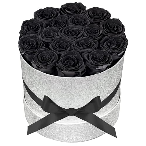 17 Black Flowers in Glitter Box, Birthday Gifts for Women, Preserved Flowers, Mothers Day Roses Gift for Mom
