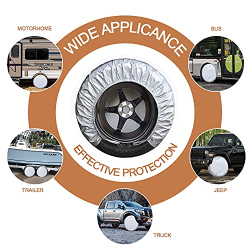 Image of Kayme Four Layers Tire Covers Set of 4 for Rv Travel Trailer Camper Vinyl Wheel, Sun Rain Snow Protector, Waterproof, Fits 27-29 Inch Tire Diameter L