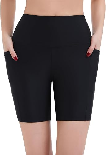 شورت سباحة نسائي من Ubestyle مقاس 5"/7" بخصر مرتفع وشورت سباحة سريع الجفاف مع عامل حماية من الشمس UPF 50+ وجيب وبطانة