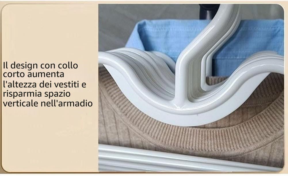 10/20 grucce appendiabiti antiscivolo a collo corto, per risparmiare spazio verticale, organizer per abiti, giacche e vestiti (20 pezzi)