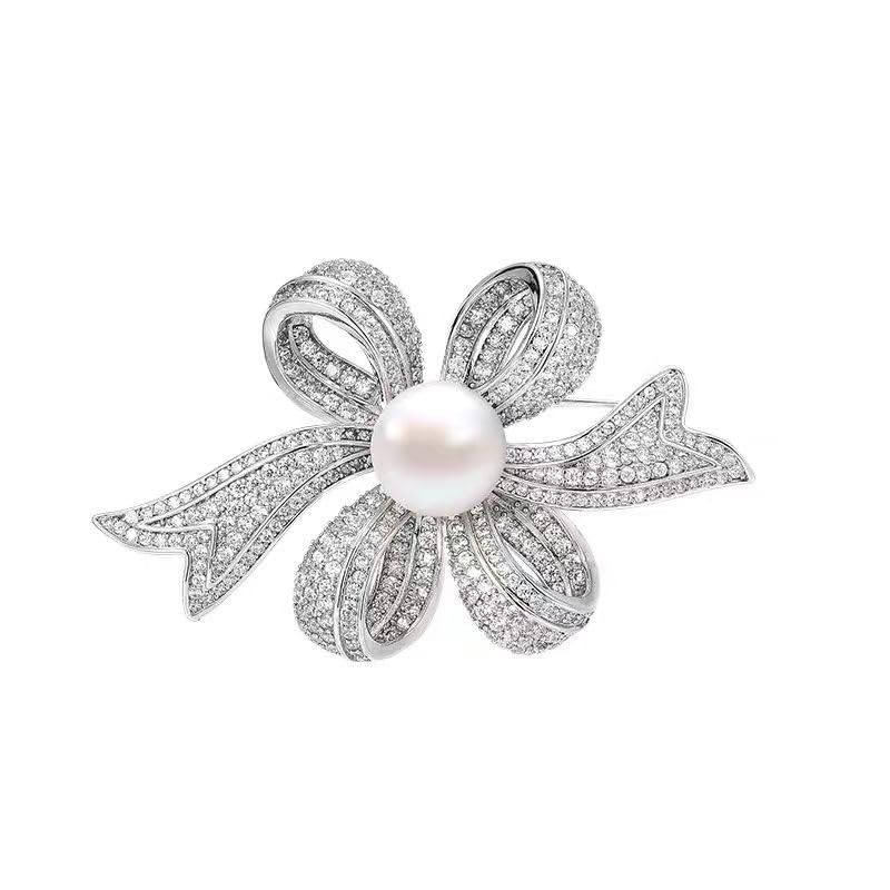 Image of Pearl Brooch Pins for Women, Cubic Zirconia Brooch Rhinestone Lapel Pin Fashionable Chaming Dress,Scarves Shawl Clip Clothes Bags Decoration Jewelry