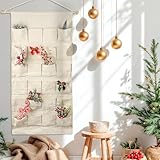 Fabric Christmas Advent Calendar with Pockets,Christmas Advent Calendar,Reusable Natural 24 Days Countdown Advent Calendar Hanging Storage Bag for Xmas Holiday Home Wall Decoration