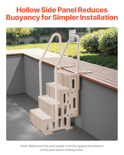 VEVOR Swimming Pool Ladder, 4-Step Double Handrails Stairs with Non-Slip Heavy Duty Steps, Max Load Capacity 400 lbs, for 48-54 in Inground & Above-Ground Pools of Any Decking Surface, Taupe