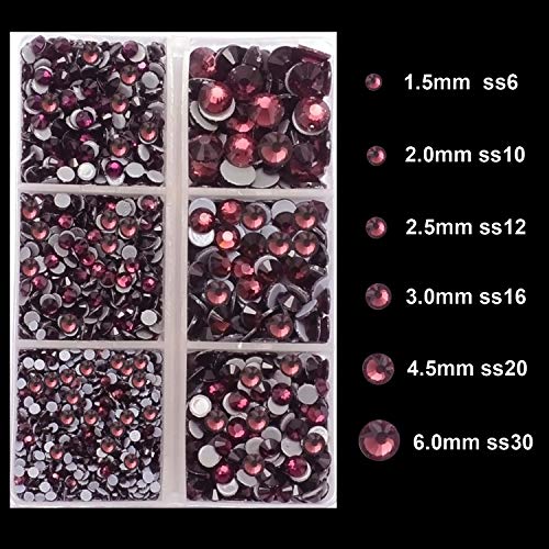 4000Pcs Mixed Size Hot Fix Round Crystals Gems Glass Stones Hotfix Flat Back Rhinestones (Amethyst) #TOP2