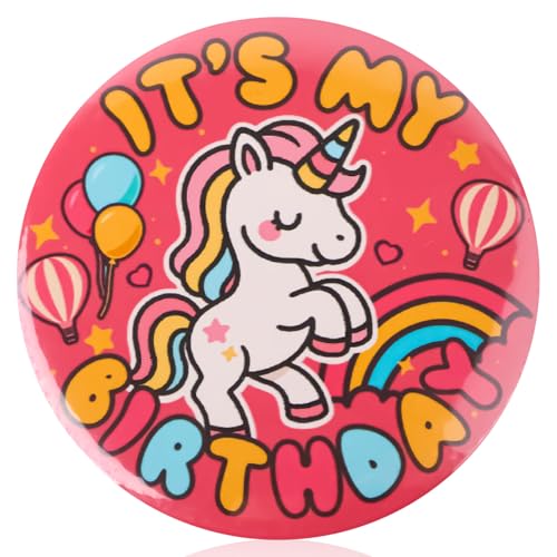 Happy Birthday Pin, Cute Cartoon Theme It's My Birthday Button Badge with Rainbow Balloons Pattern for Party Celebration & Decoration Supply