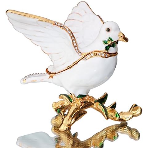 Waltz&F Peace Dove Trinket Box Hinged Hand-painted Figurine Collectible Ring Holder Cover