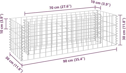 Vista 53 de vidaXL Gabion - Maceta elevada para pared, jardín, césped, patio, jardín, jardín, jardín, jardín, jardín, flores, acero galvanizado, 70.9 x 35.4
