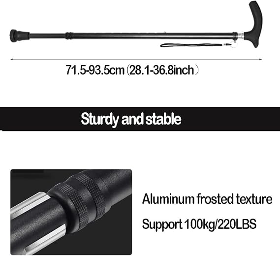 Walking Cane for Seniors, Heavy Duty Free Standing Cane, Adjustable Walking Stick with Anti-Slip Handle and Wrist Strap, 1 Unit