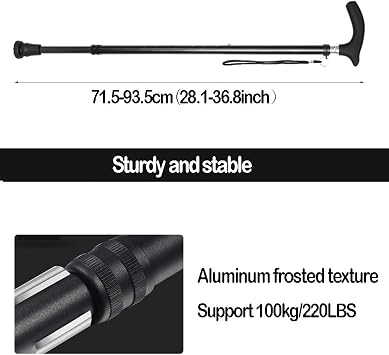 Walking Cane for Seniors, Heavy Duty Free Standing Cane, Adjustable Walking Stick with Anti-Slip Handle and Wrist Strap, 1 Unit
