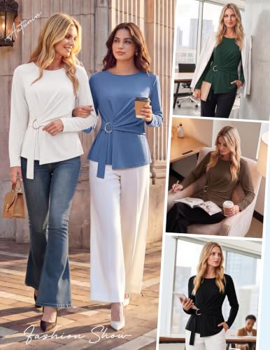 GRACE KARIN Women's 2026 Long Sleeve Peplum Tops, Summer Dressy Casual Shirts, Work Tunic Blouses Trendy Fashion Clothes Dark Green XL — view 6