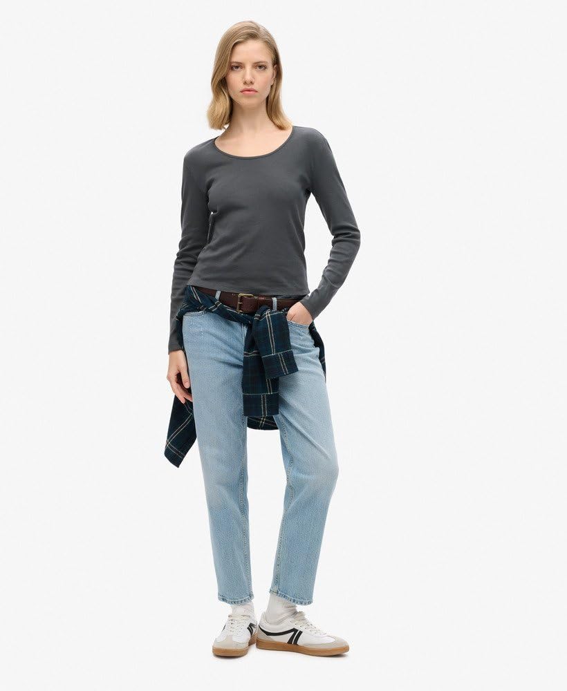 Superdry Damska koszulka z długim rękawem z drobnymi prążkami z dekoltem w kształcie litery U