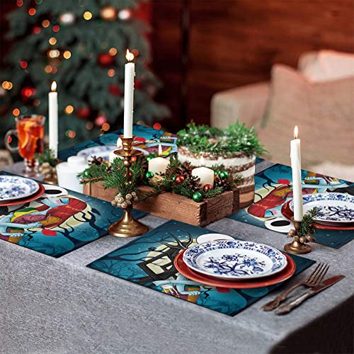 4Pcs Christmas Placemats, Skellington Jack And Sally Placemats, Heat Resistant Washable Table Place Mats For Kitchen Dining Table, Nightmare Before Christmas Decorations And Supplies Dinner Table Mats #TOP5