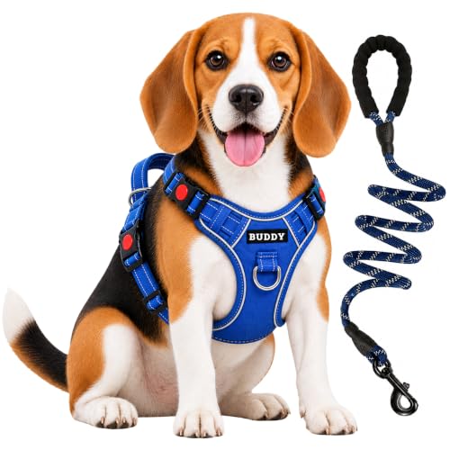 Image of Dog Harness for Medium Dogs | No Pull, Adjustable, Reflective, Harness Leash Combo for 14-23Kg Pets (Blue, Medium)