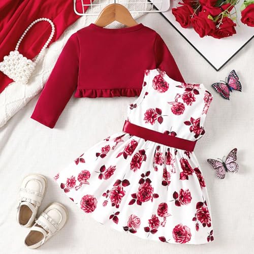 ChuYuKu Baby Girl Outfits, 2pcs Clothing Set for 6-24 Months Toddler Girl Dress & Coat, Valentines Outfit Gift — view 3
