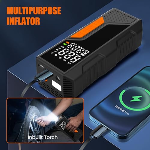 Image of Portable 3-in-1 Cordless & Corded Tire Inflator, 2X Faster | 150 PSI, 6000mAh Long Run Time Battery | Type C Charging, 12V DC Output for Car, Bike & Balls, SOS Light, Multipurpose use