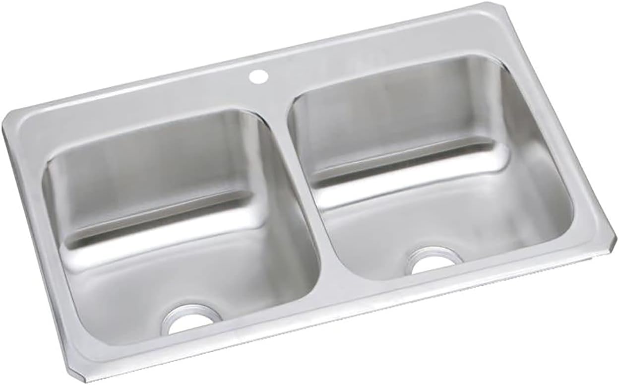 Elkay CR43221 1-Hole Gourmet Double Basin Drop-In Stainless Steel Kitchen Sink, 22-Inch x 43-Inch