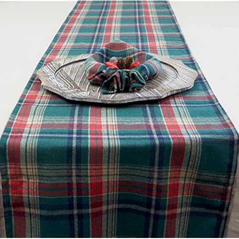 Decor Essentials Xmas Tartan Runner Napkins Set Christmas Party Tableware Table Setting Home Festive Decor (Tartan Green/Red) Cover