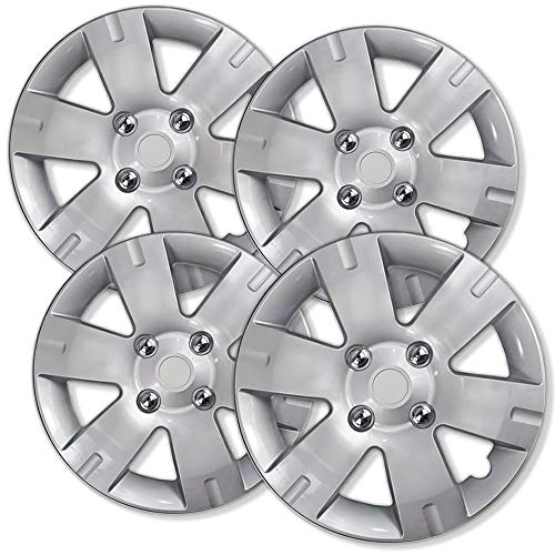 OxGord 15 inch Silver Snap-On Hubcaps with 6 Spoke Compatible with 2007-2012 Nissan Sentra Standard Steel Wheel Covers