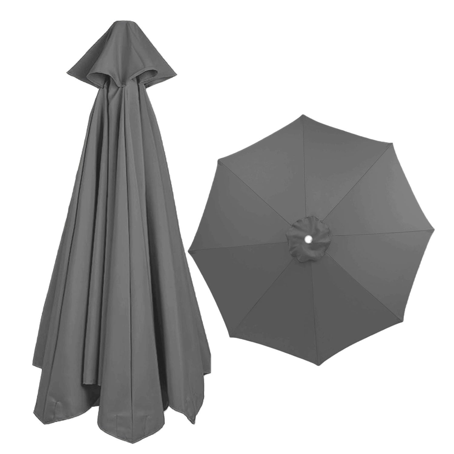 9.8ft Parasol Replacement Cloth, Umbrella Replacement Fabric Garden Parasol Replacement cover Polyester Replacement Canopy for 6 Ribs Standard, Cantilever, Offset Hanging Parasols(Color:Gray,Size:6 ri