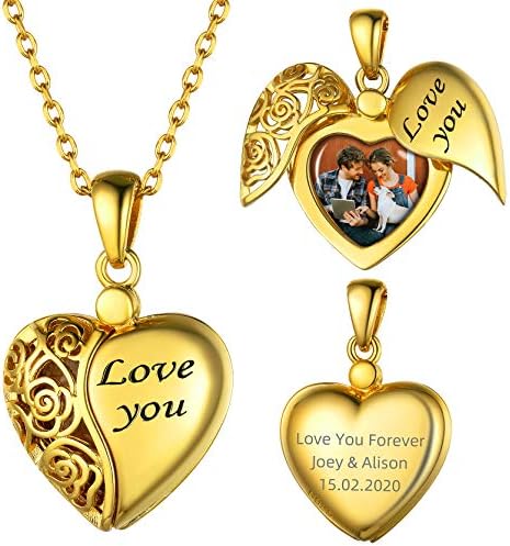 GoldChic Jewelry Personalised Photo Locket Necklace For Women Girls, Custom Photos Heart Pendant Necklace That Holds Pictures with Jewellry Gift Box