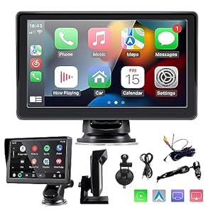 sunweyer Sunweyer Draadloze Carplay & Android Auto Scherm, Draagbare Auto Stereo, 7 inch IPS Touchsreen Display, Ondersteuning 1080p Backup Camera & Bluetooth/AUX/FM-zender