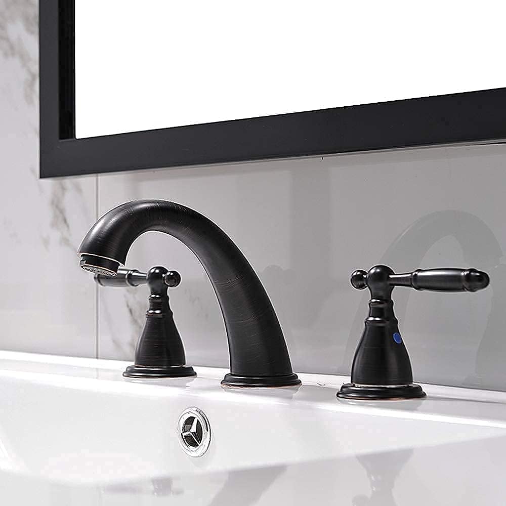Widespread Bathroom Sink Faucet 8 Inch 3 Pieces 2 Handles High-Arc with Full-Copper Pop Up Drain and Valve by PHIESTINA