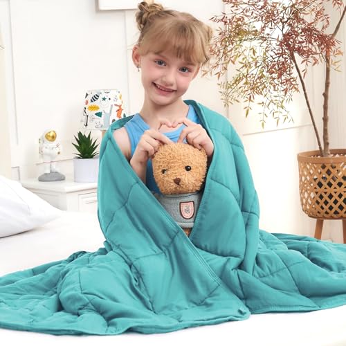 Teal Weighted Blanket Kids 10lbs, 40'x60', Twin Size Cooling Heavy Throw Blanket for 80-120lbs, Microfiber Soft Thick Big Blankets Weighted Comforter Gift for Sleeping