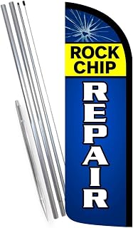 Rock Chip Repair - Auto Glass Windshield Premium Windless Feather Banner Flag Kit (Flag, Pole, & Ground Mt)