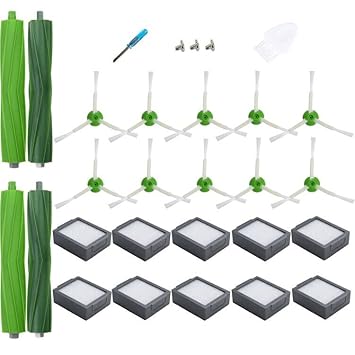 LOVECO Accessories Kit Compatible for iRobot Roomba E Series E5 E6 i Series i7 i7 i7 Plus Robotics,2 Set Multi-Surface Rubber Brush,10 High-Efficiency Filter,10 Edge-Sweeping Brush