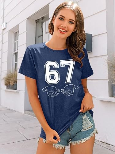 67 Shirt for Women Ice Cream Drip Meme T-Shirt Funny Six Seven Gen Alpha Slang Tee 67 Hand Math Graphic Top