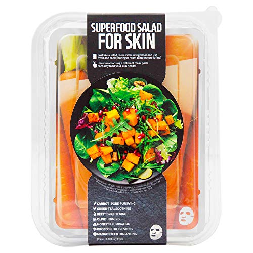 Farm Skin Superfood Salad Facial Sheet Mask for Unisex, Carrot, 7 Count